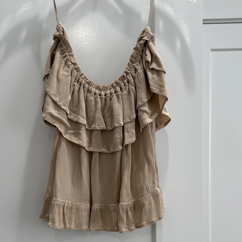 Express Tan Ruched Ruffled Camisole